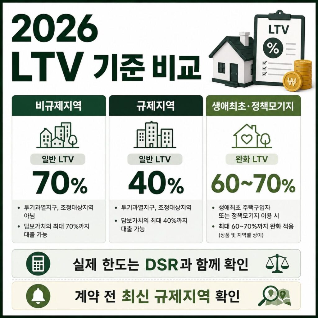 2026년 규제지역 비규제지역 생애최초 LTV 기준 비교