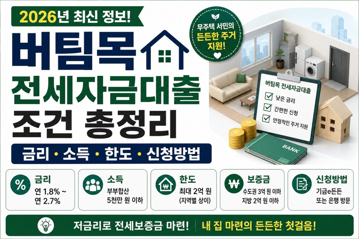 버팀목 전세자금대출 조건 총정리｜2026년 금리·소득·한도·신청방법 썸네일