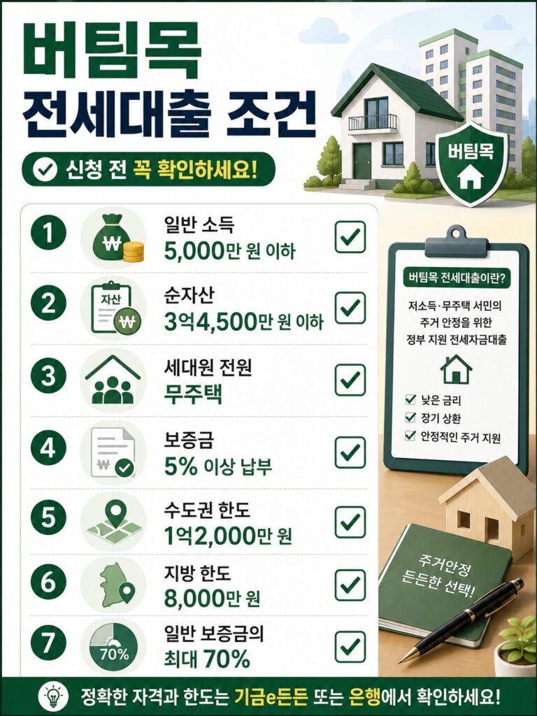 2026년 버팀목 전세자금대출 소득 순자산 한도 조건 체크리스트