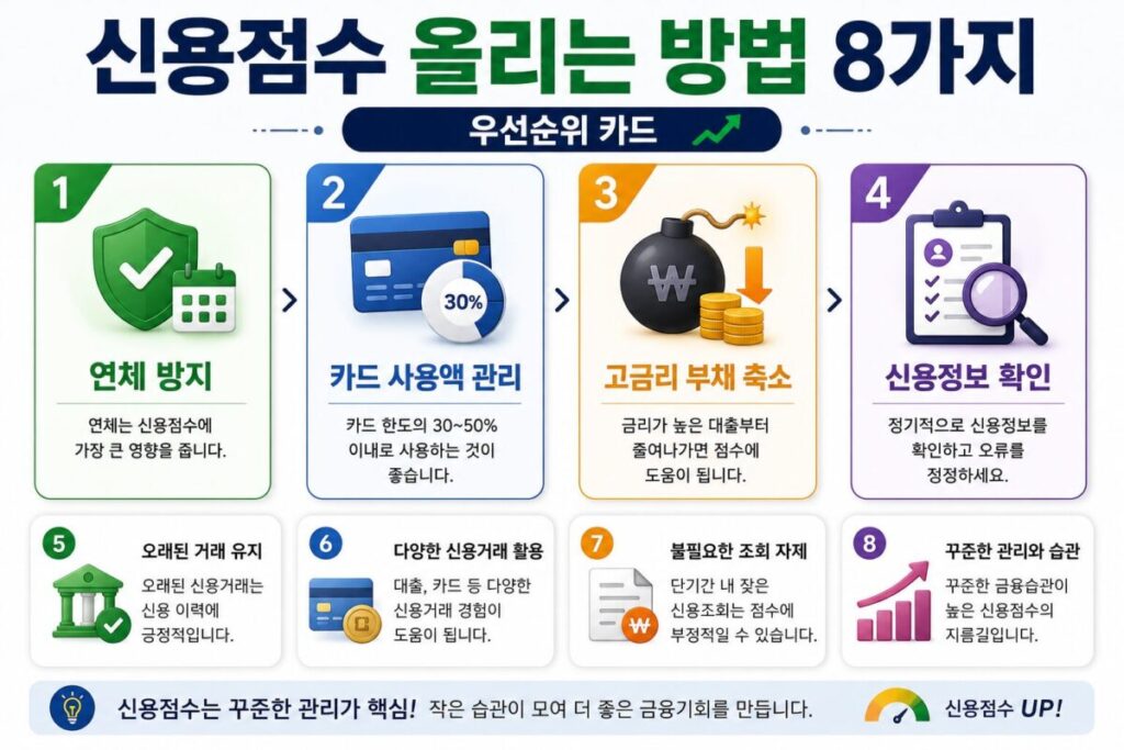 신용점수 올리는 방법 연체 카드 대출 NICE KCB 핵심요약