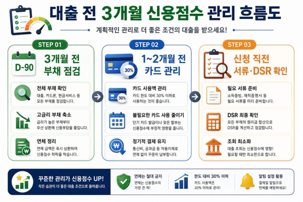 대출 전 3개월 신용점수 관리 일정과 대출 신청 준비 순서
