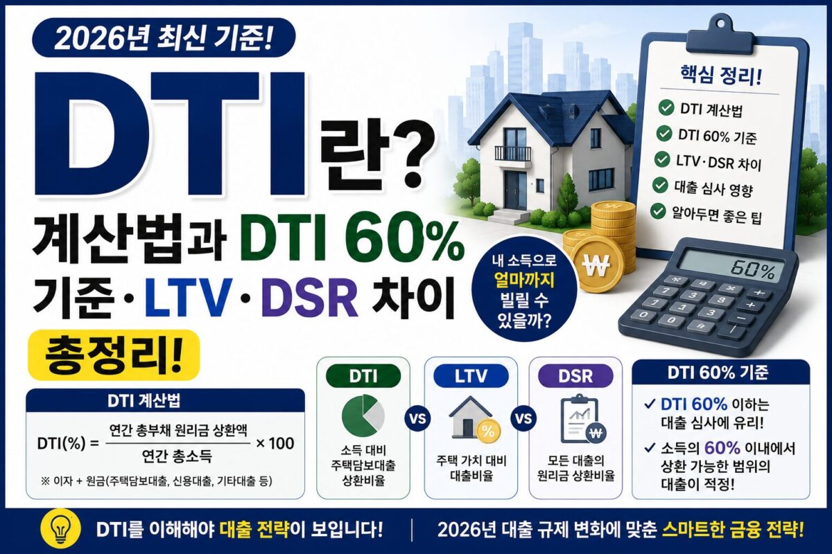 DTI 계산법 3단계｜DTI 60% 기준과 LTV·DSR 차이 (2026) 썸네일