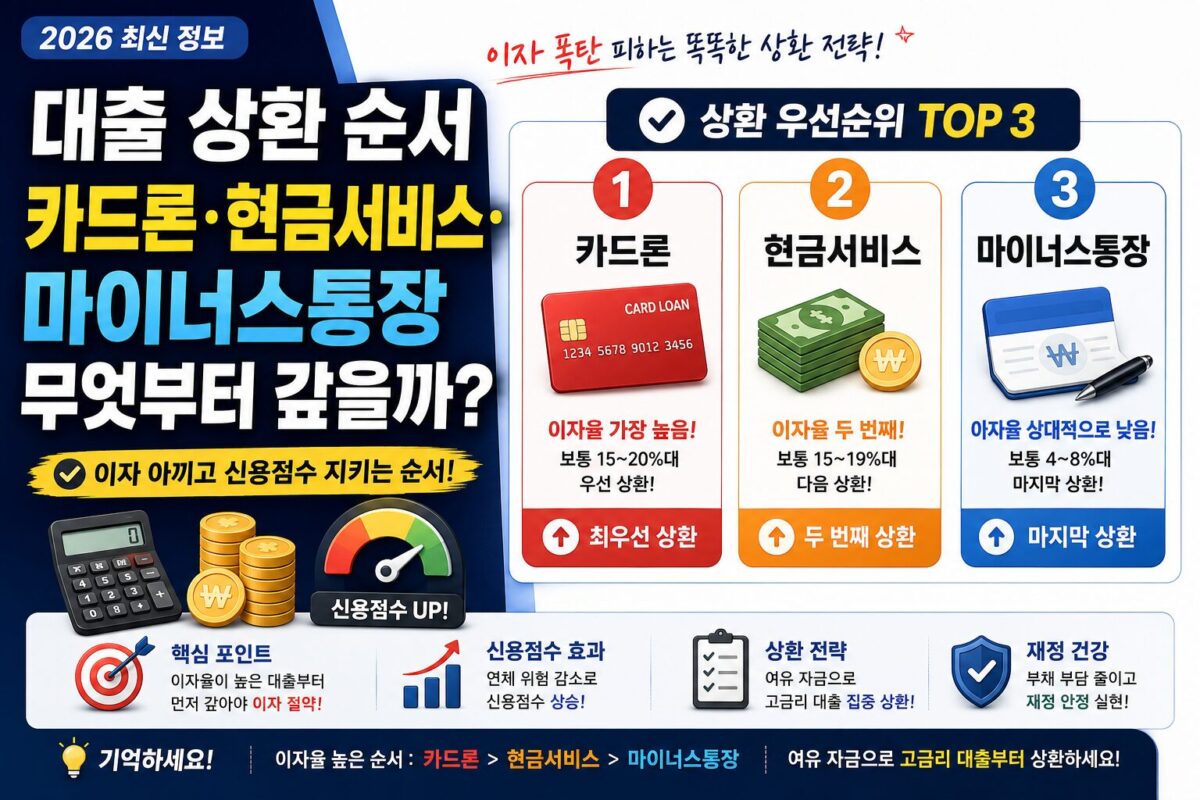 대출 상환 순서｜카드론·현금서비스·마이너스통장 무엇부터 갚을까? (2026) 썸네일