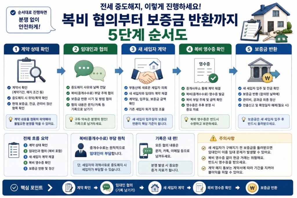 전세 중도해지 복비 협의와 보증금 반환 순서