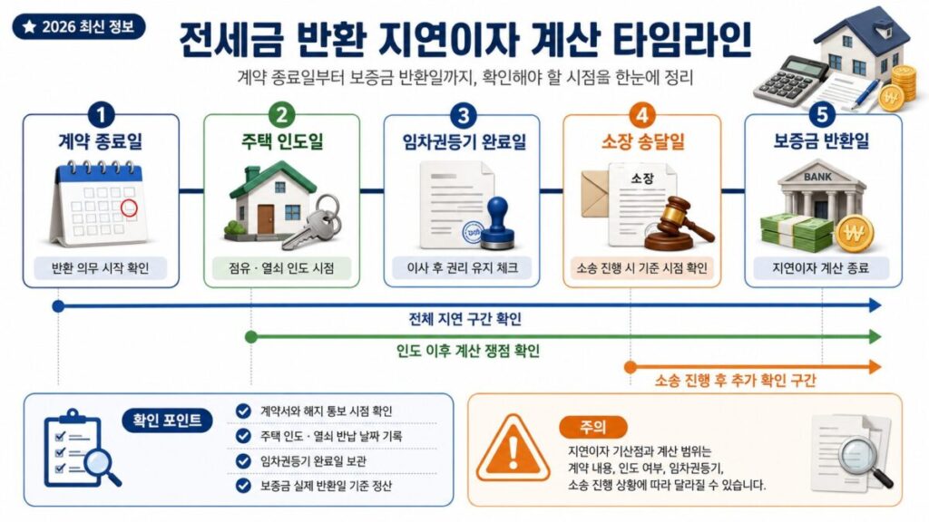 전세금 반환 지연이자 발생 시점과 계산 기간 타임라인