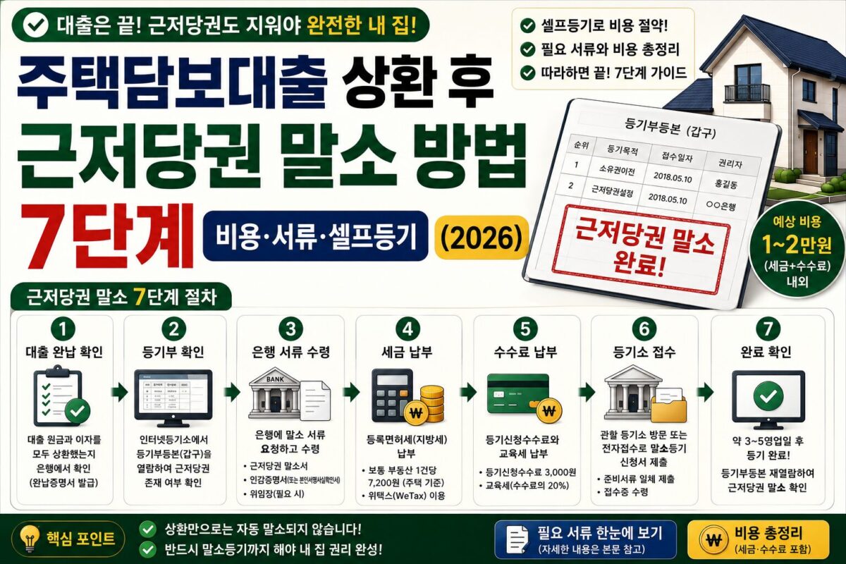 주택담보대출 상환 후 근저당권 말소 방법 7단계｜비용·서류·셀프등기 (2026)