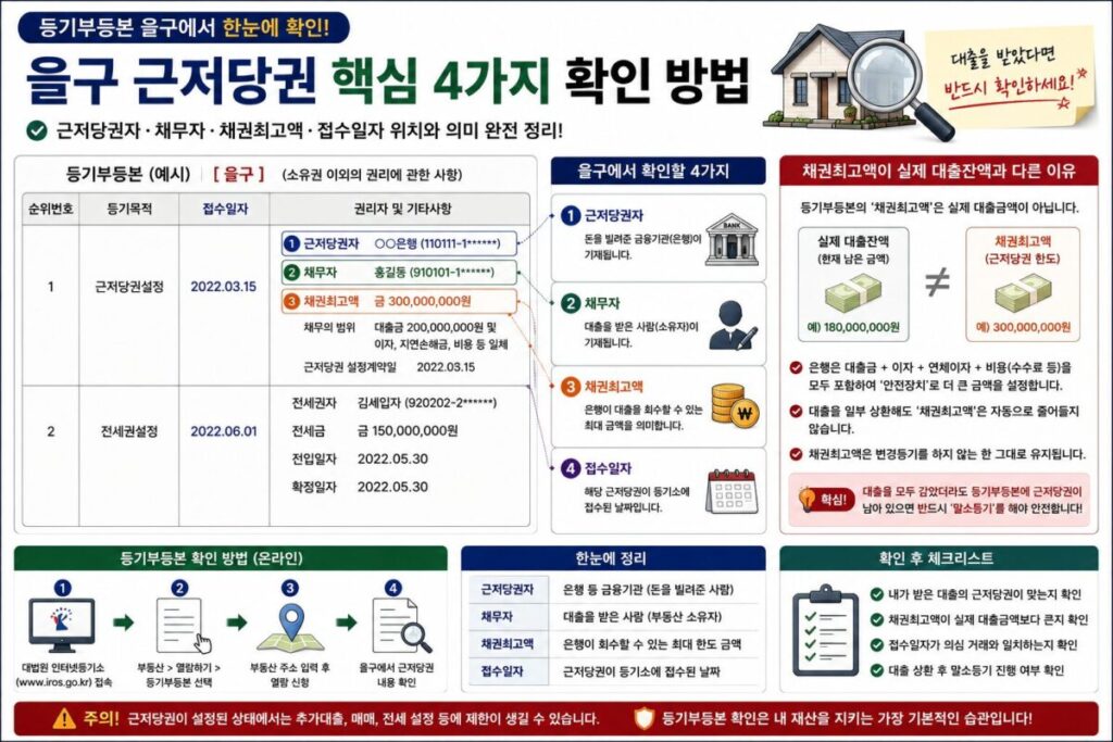 등기부등본 을구 근저당권 채권최고액 확인 방법