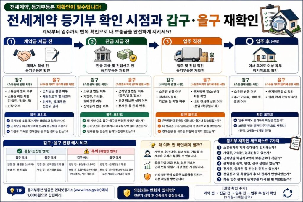 전세계약 등기부등본 확인 시점과 갑구 을구 재확인