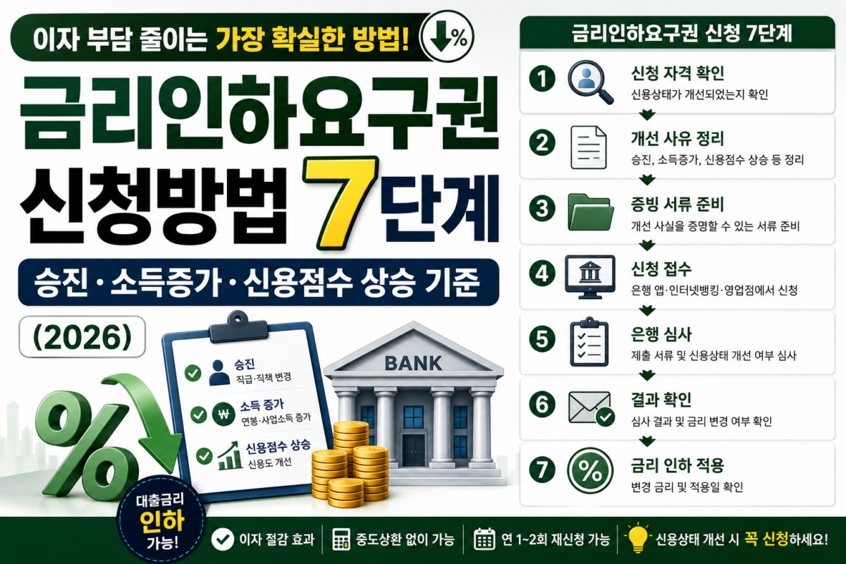 금리인하요구권 신청방법 7단계｜승진·소득증가·신용점수 상승 기준 (2026)